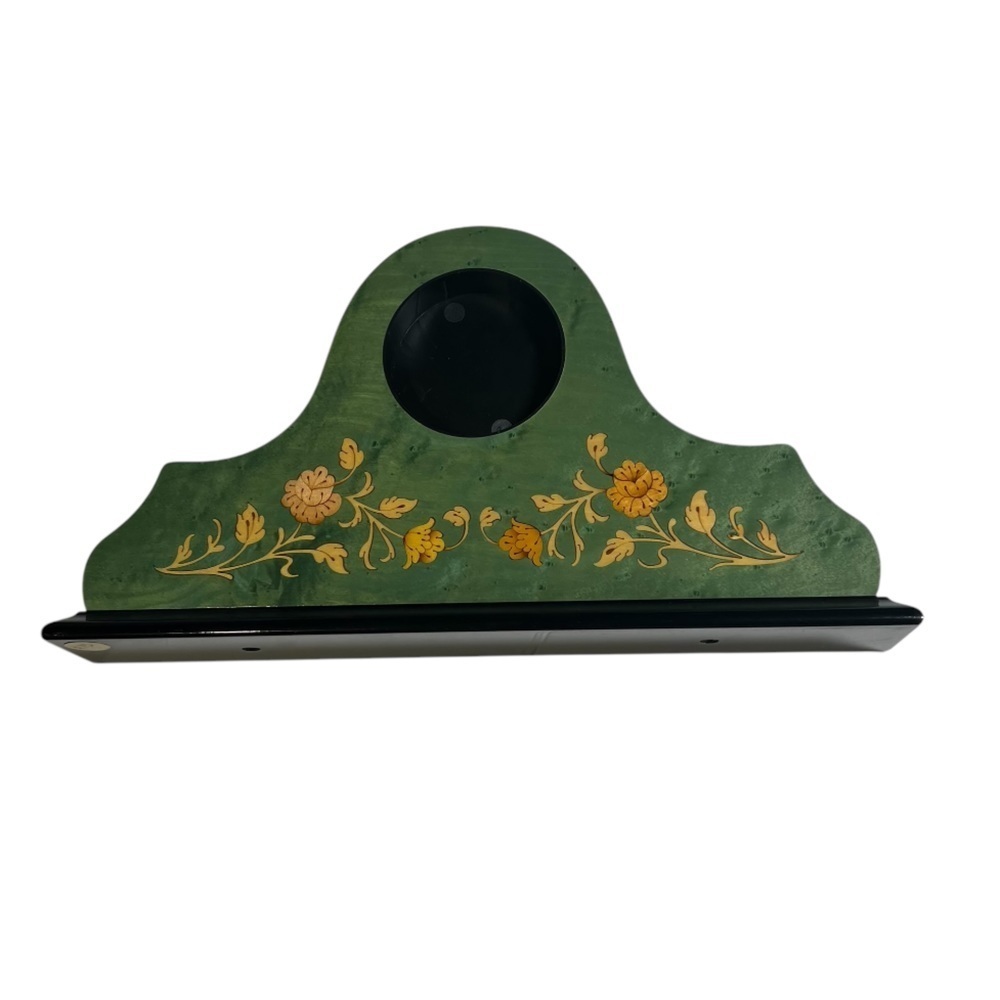 Green Italian Inlaid Mantle Clock Floral New Vintage